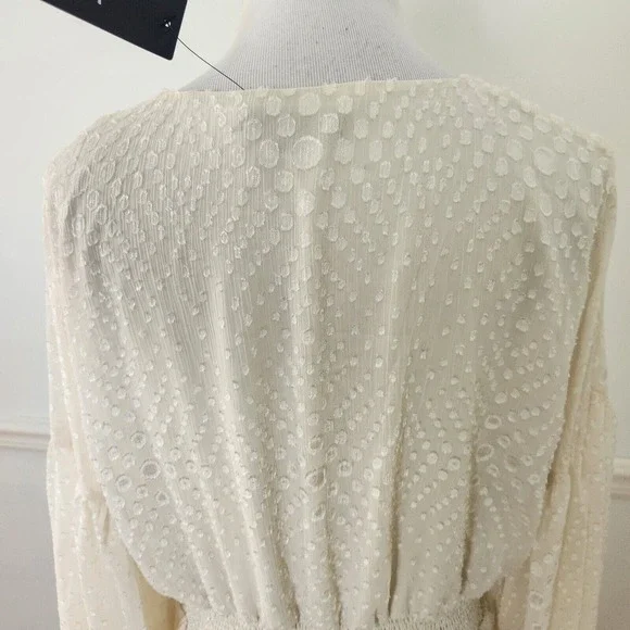 New Lulus Dress XL Swiss Dot Peasant Long Slv Cream Womens Casual Party … - Picture 7 of 15